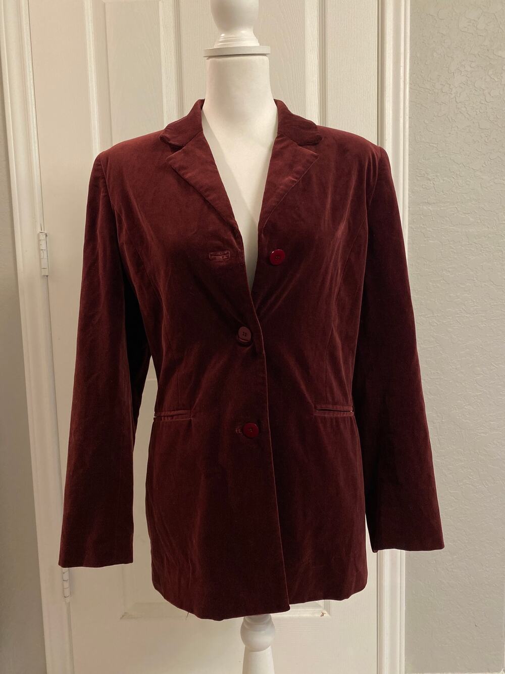 Vintage 90s Casual Corner Velvet Blazer Jacket 8 Merlot Burgundy Whimsigoth⁠